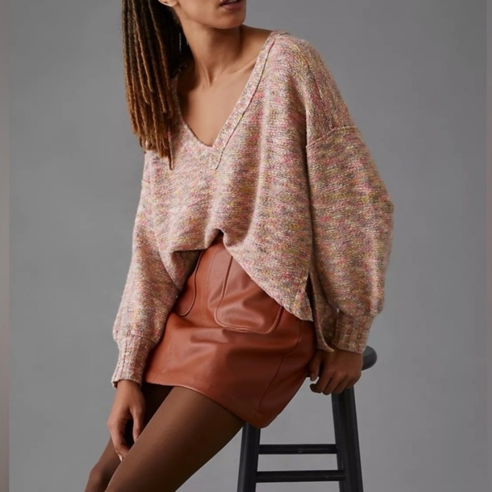 Anthropologie Pilcro Deep V-Neck Slouchy Spacedye Sweater Size Medium Boxy
